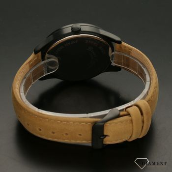 Zegarek męski BRUNO CALVANI BC90273 brązowy pasek.  Zegarek męski z tarczą w kolorze czarnym, pasek wykonany z najwyższej jakości skóry w kolorze brązowym. Tarcza zegarka w kolorze czarnym z białymi indeksami i (2).jpg